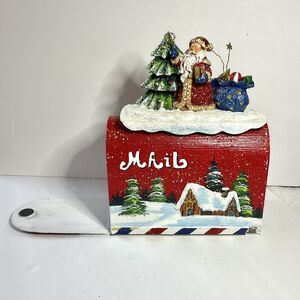 Handpainted Christmas Metal Santa Mailbox Farmhouse Holiday Greeting Card Holder